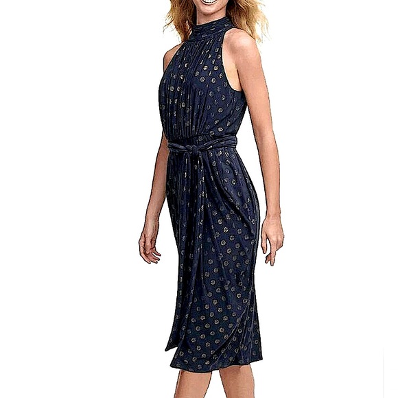 Tommy Hilfiger-Sleeveless Dark Navy Polka Dot Tea Length Dress Sz. 16, 18 - Picture 4 of 11